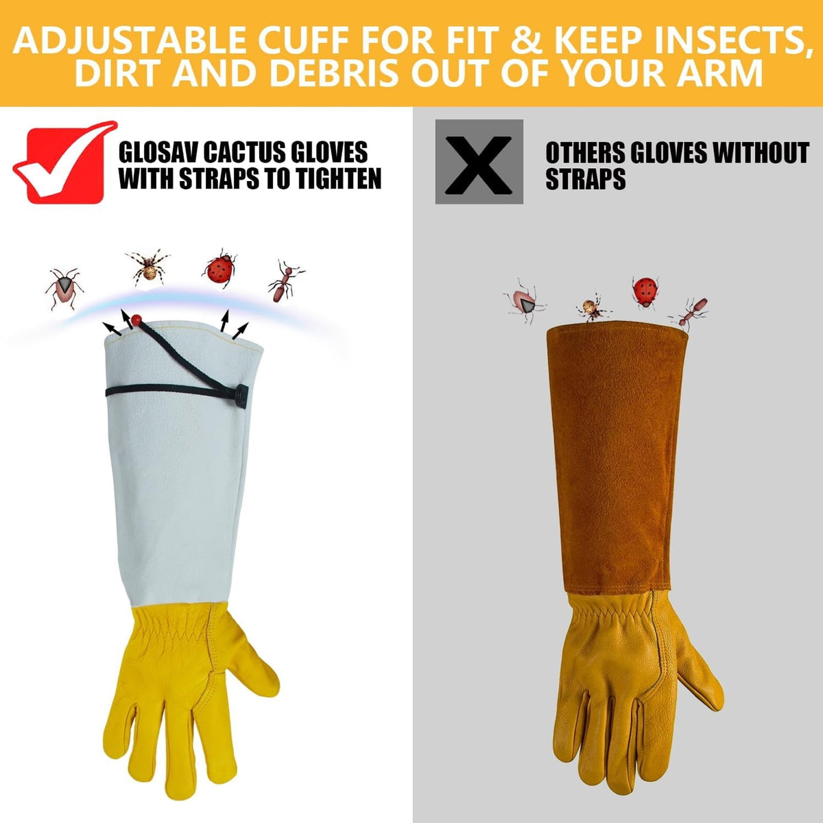 Long-Cuff Leather Gardening Gloves, Thorn-Resistant Cowhide Pair for Rose Pruning - Image 5