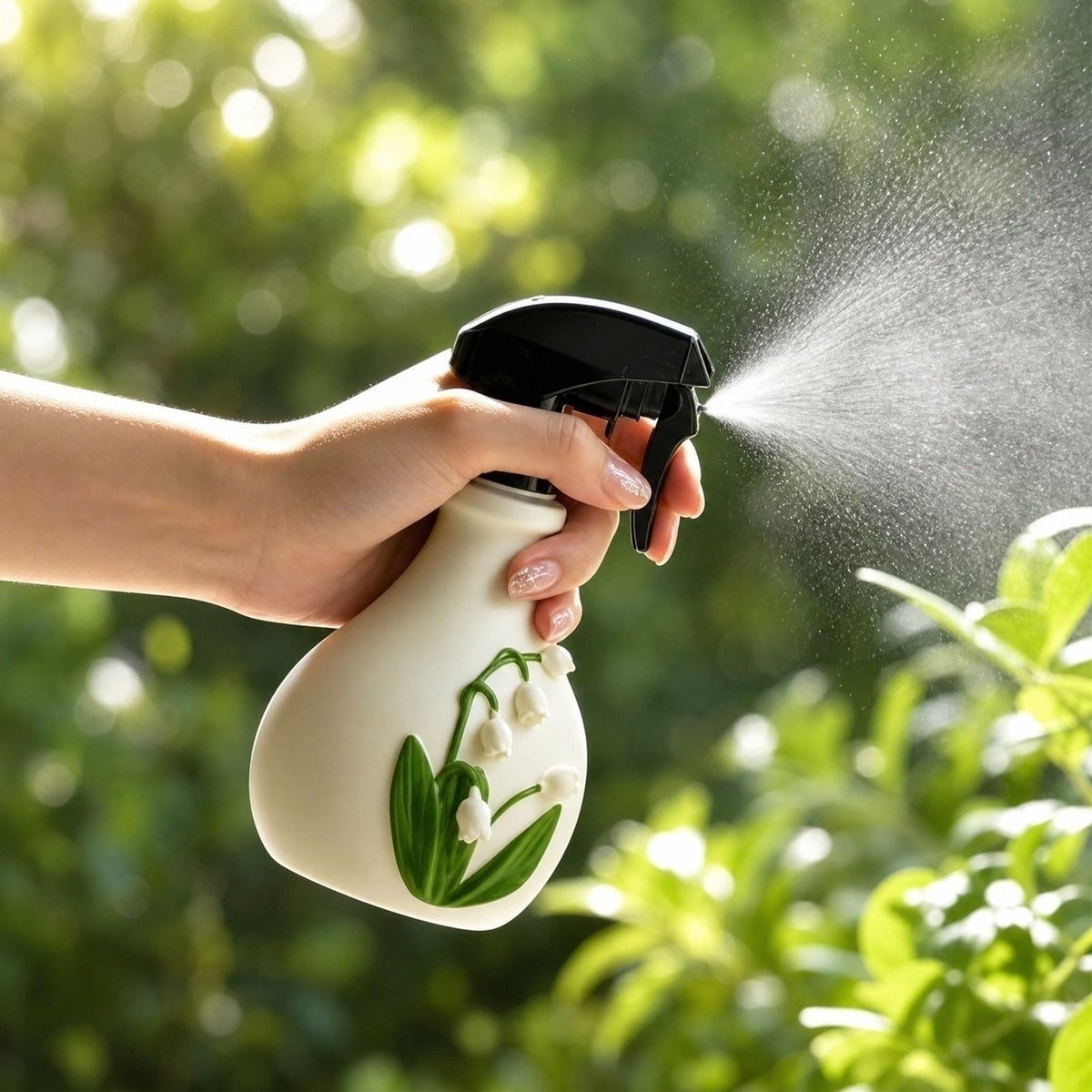 Fine Mist Plant Mister with Embossed Floral Relief, White Resin Spray Bottle - Image 4