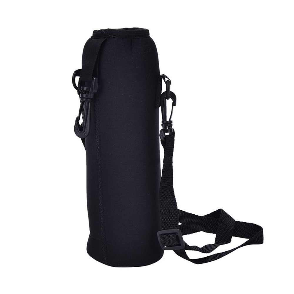 Insulated Bottle Carrier Sling with Shoulder Strap and Clip Hook, Black