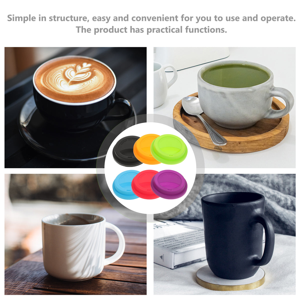 Silicone Cup Lids in Assorted Colours, Six Dust Covers for Mugs and Tumblers - Image 3
