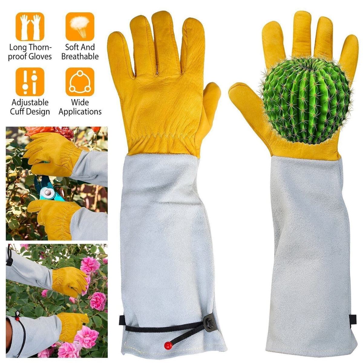 Long-Cuff Leather Gardening Gloves, Thorn-Resistant Cowhide Pair for Rose Pruning - Image 6