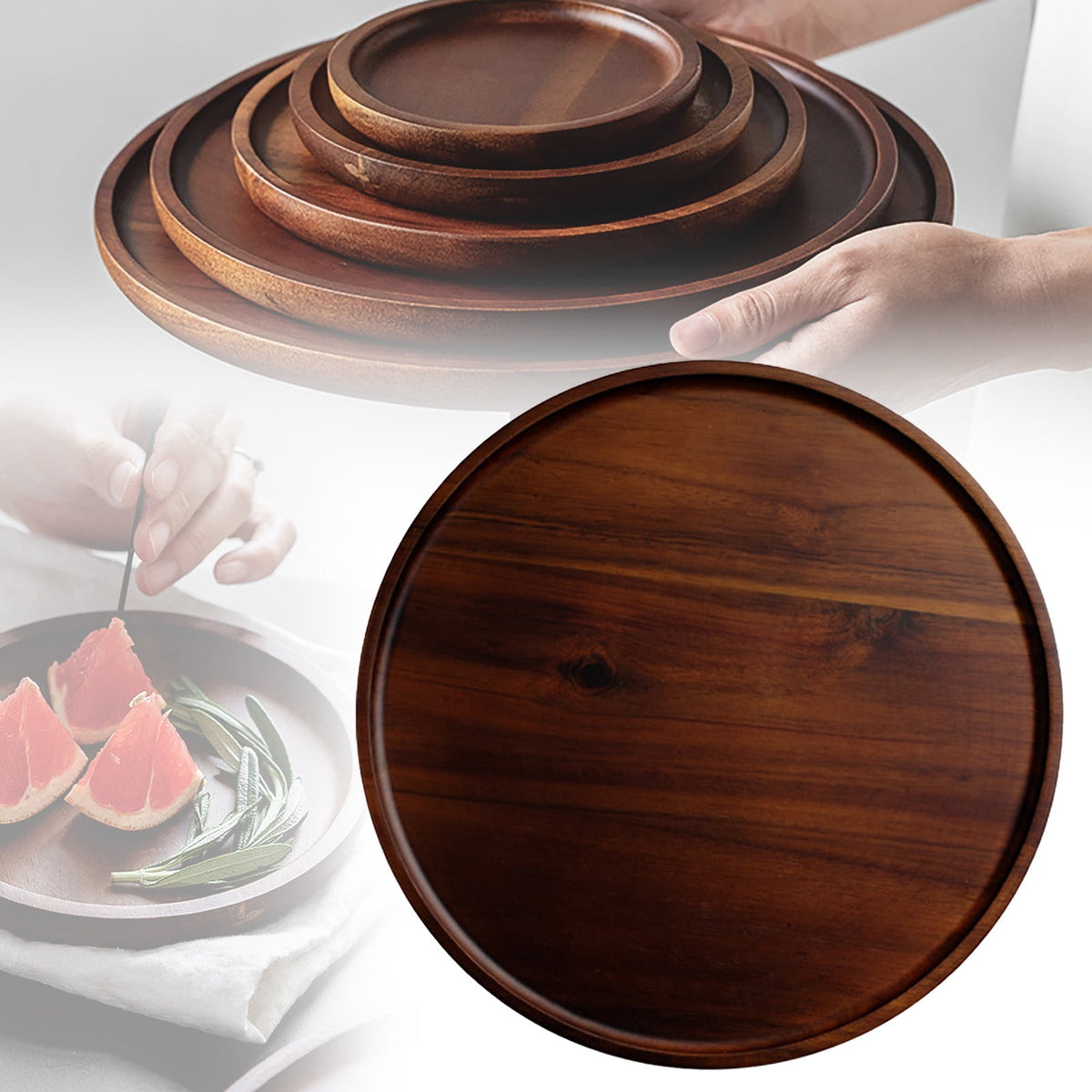 Round Walnut Serving Tray, 5.1 in Wooden Dish for Counter and Coffee Table - Image 2