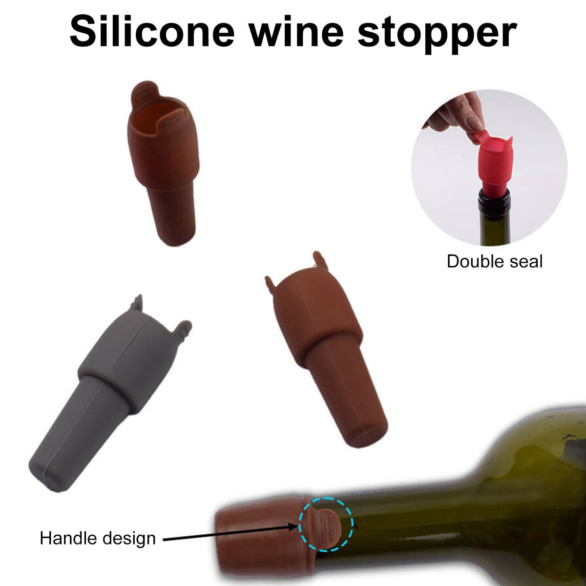 Reusable Silicone Bottle Stoppers with Double Seal for Wine, Beer and Spirits - Image 3