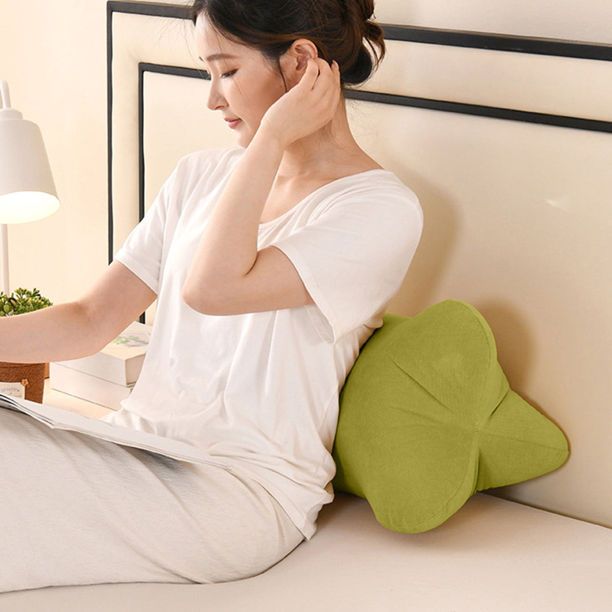 Bone-Shaped Support Pillow in Green Polyester, 21.65 in Rest Cushion for Car and Desk - Image 6