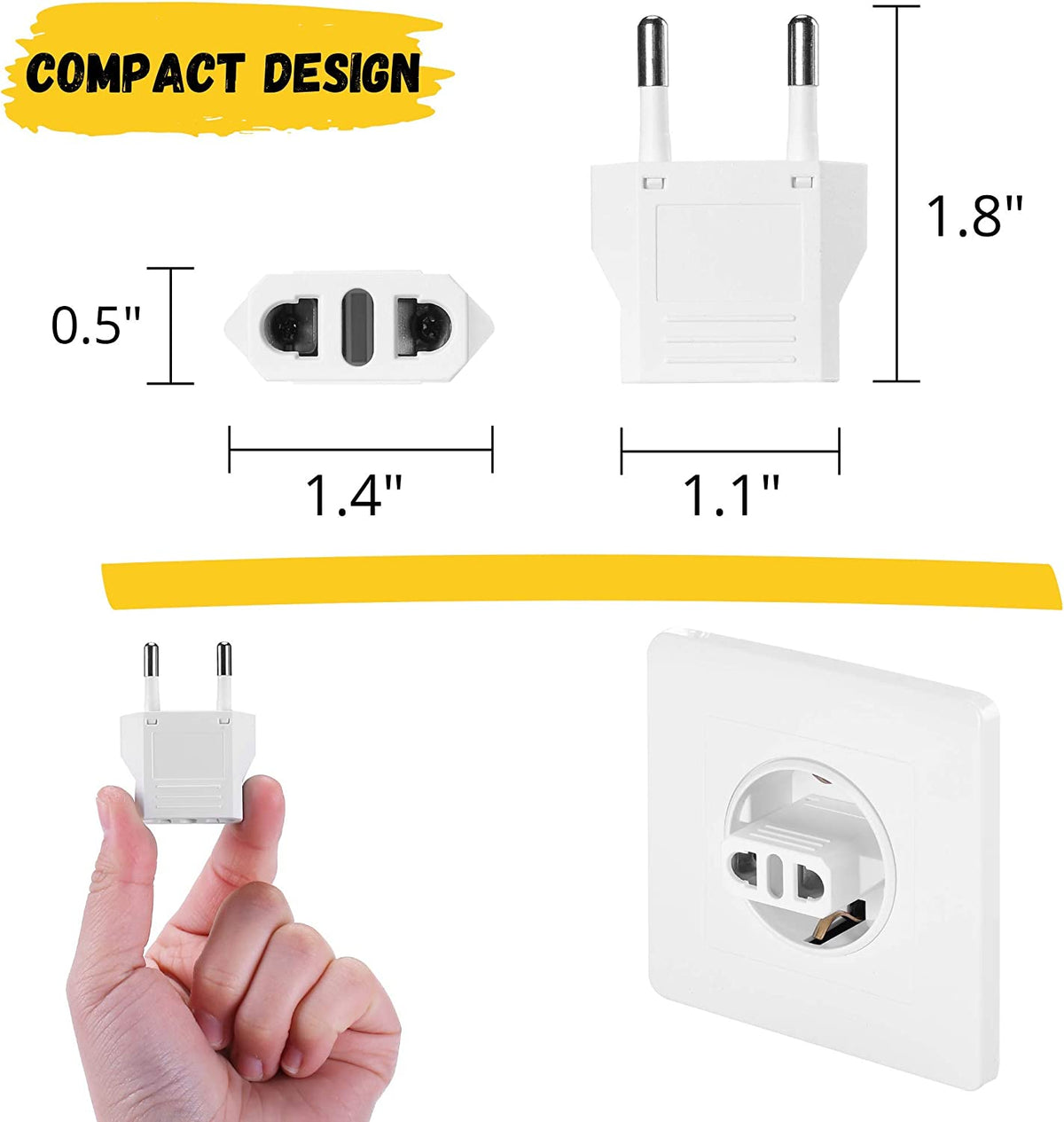 Travel Plug Adapter for European Outlets, Compact Two-Pin Converter for US Devices - Image 2