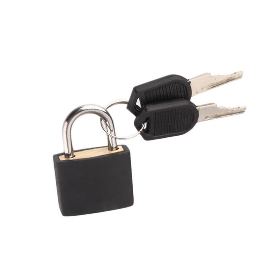 Small Keyed Padlock with Two Keys for Luggage and Lockers, Black Metal Mini Lock