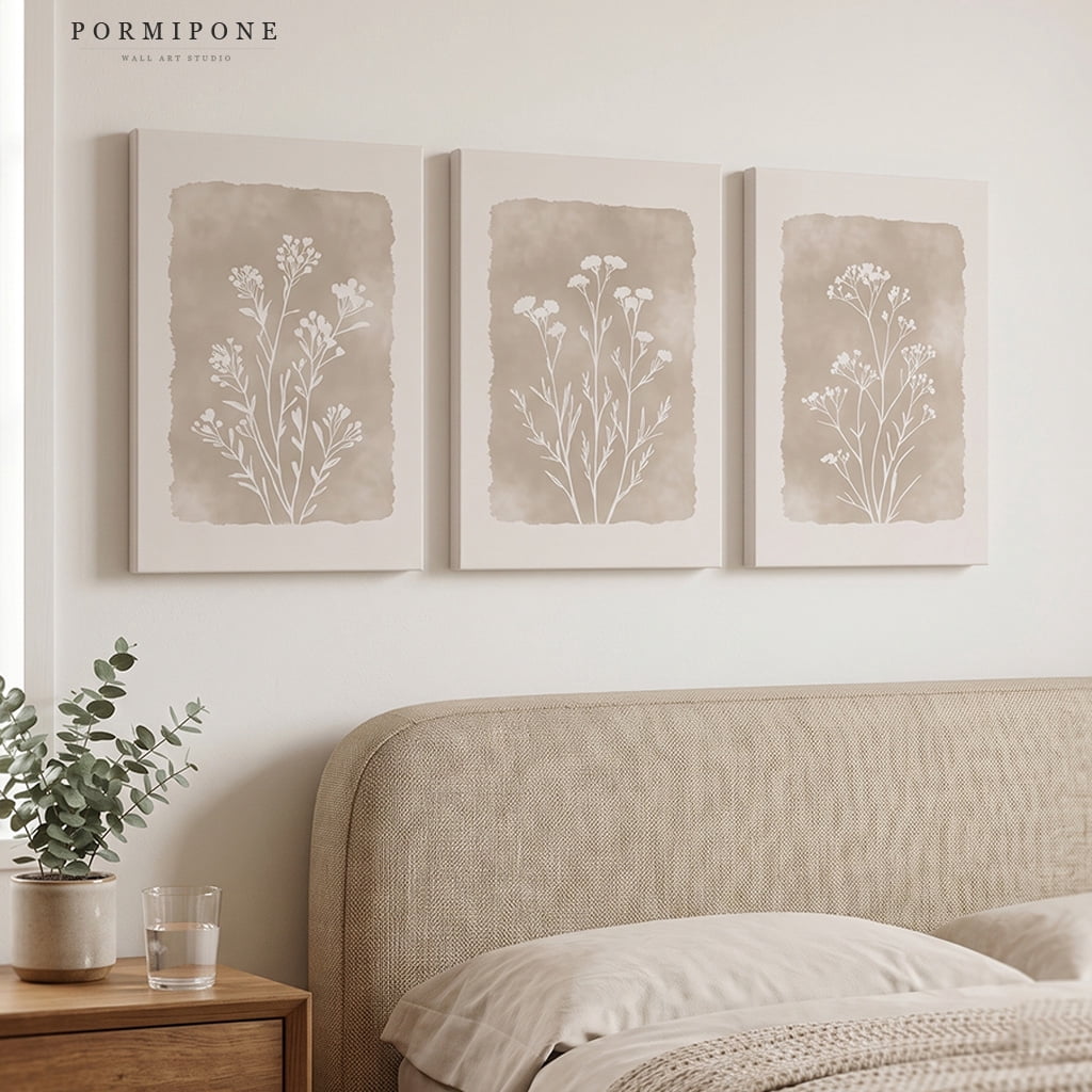 Botanical Canvas Wall Art, Set of Three 12 x 16 in Gallery-Wrapped Prints in Beige - Image 5