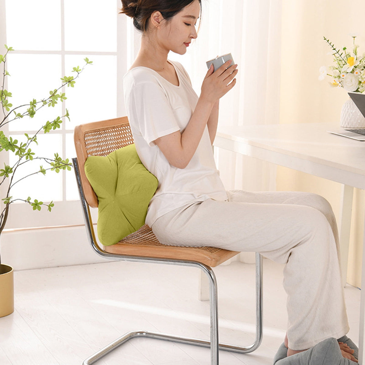 Bone-Shaped Support Pillow in Green Polyester, 21.65 in Rest Cushion for Car and Desk - Image 5