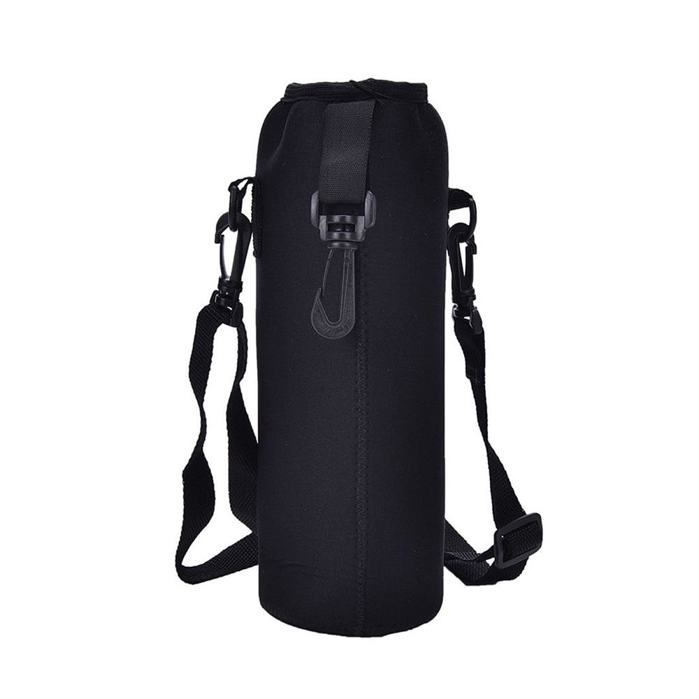 Insulated Bottle Carrier Sling with Shoulder Strap and Clip Hook, Black - Image 2