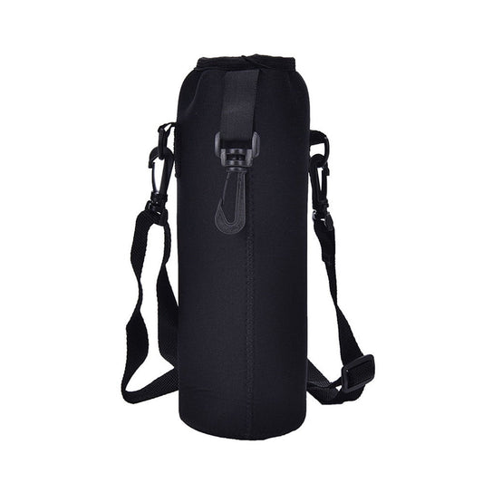 Insulated Bottle Carrier Sling with Shoulder Strap and Clip Hook, Black - Image 2