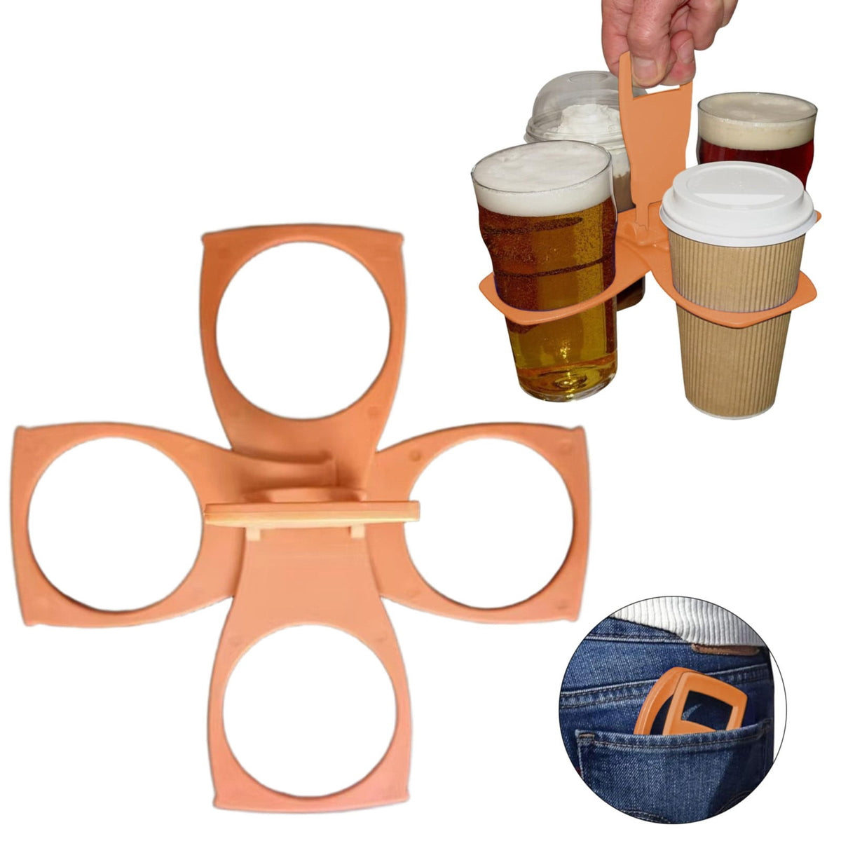 Folding Drink Carrier with Built-In Handle, Holds Two to Four Cups - Image 2