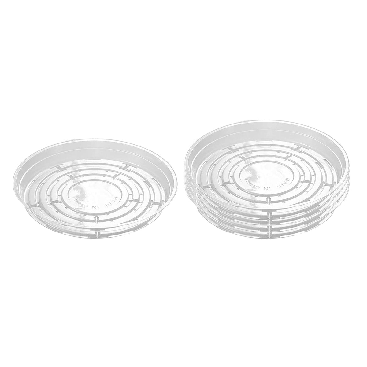 Clear Round Plant Saucers in Thick Plastic, Five 8-Inch Drip Trays