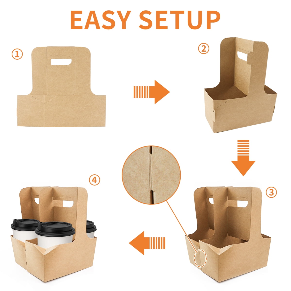 Kraft Paper Two-Cup Carriers with Handle, 20-Pack for Hot and Cold Drinks - Image 3