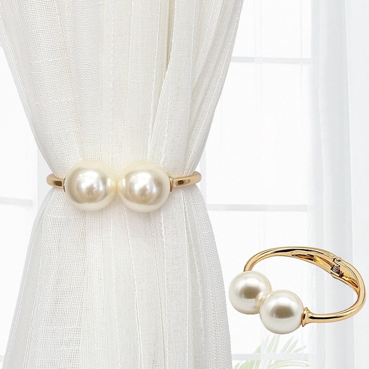 Magnetic Curtain Tieback with Pearl Clasp, 4.3 in Drill-Free Drapery Holder - Image 2