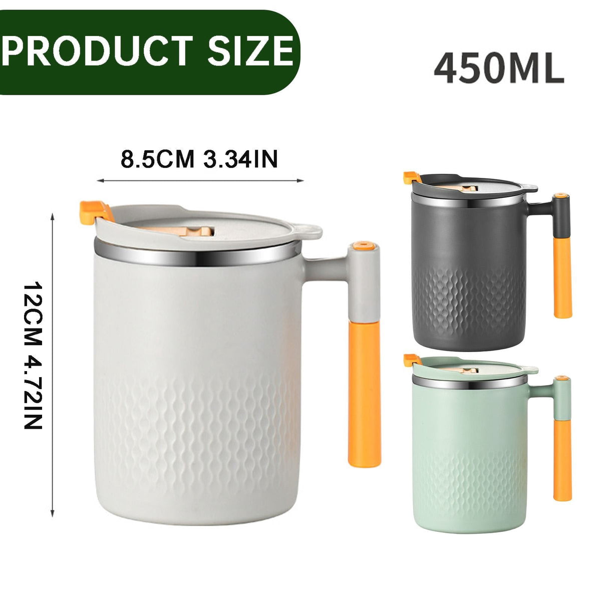 Insulated Stainless Travel Mug with Handle and Sliding Lid, 16 oz in Light Green - Image 3