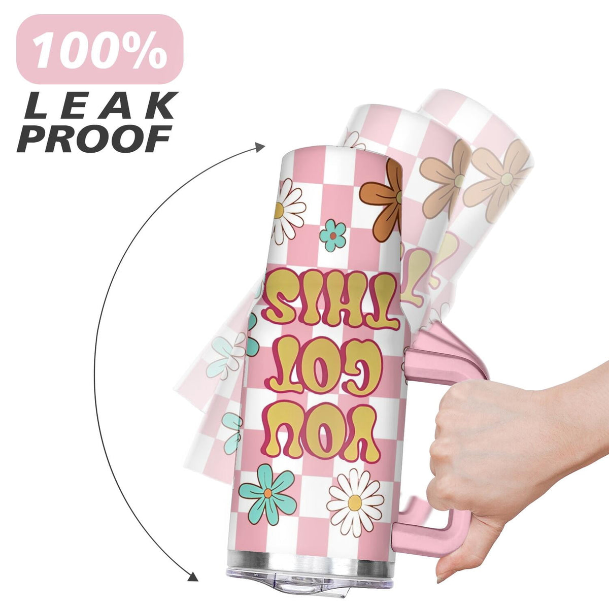 Stainless Steel 40 oz Tumbler with Handle and Straw Lid, Daisy Print - Image 6