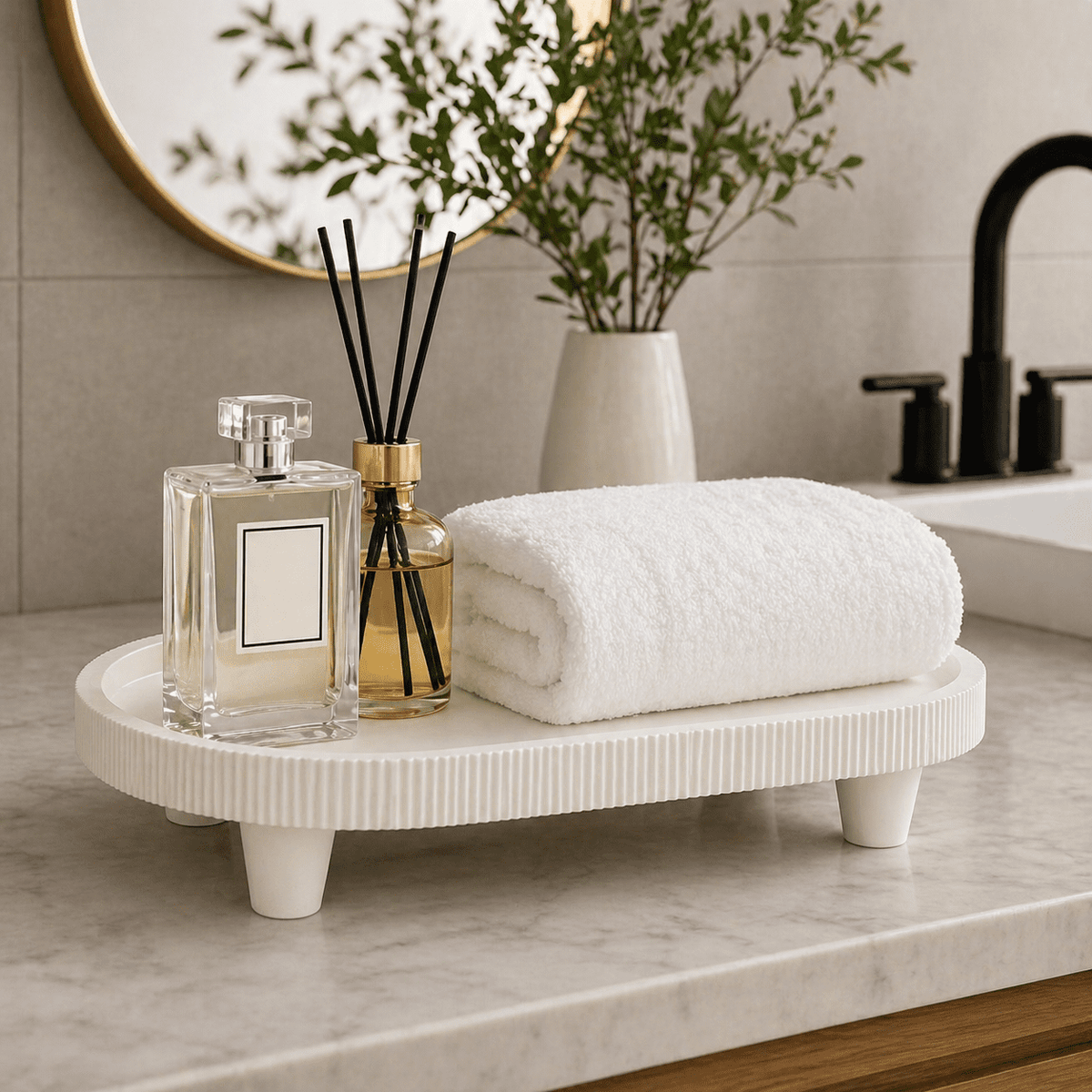 Oval Vanity Tray with Raised Legs, 10 x 6.5 in Matte Catchall in White - Image 5