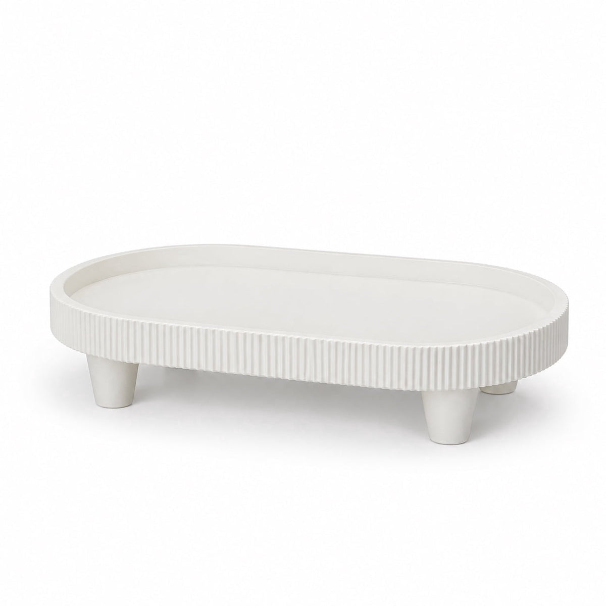 Oval Vanity Tray with Raised Legs, 10 x 6.5 in Matte Catchall in White