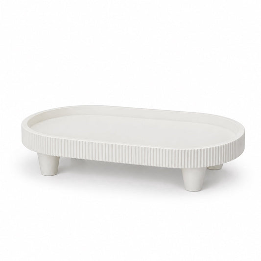 Oval Vanity Tray with Raised Legs, 10 x 6.5 in Matte Catchall in White