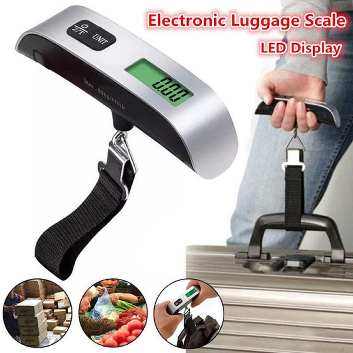 Digital Hanging Luggage Scale with Backlit Display and Tare, 110 lb Capacity - Image 2