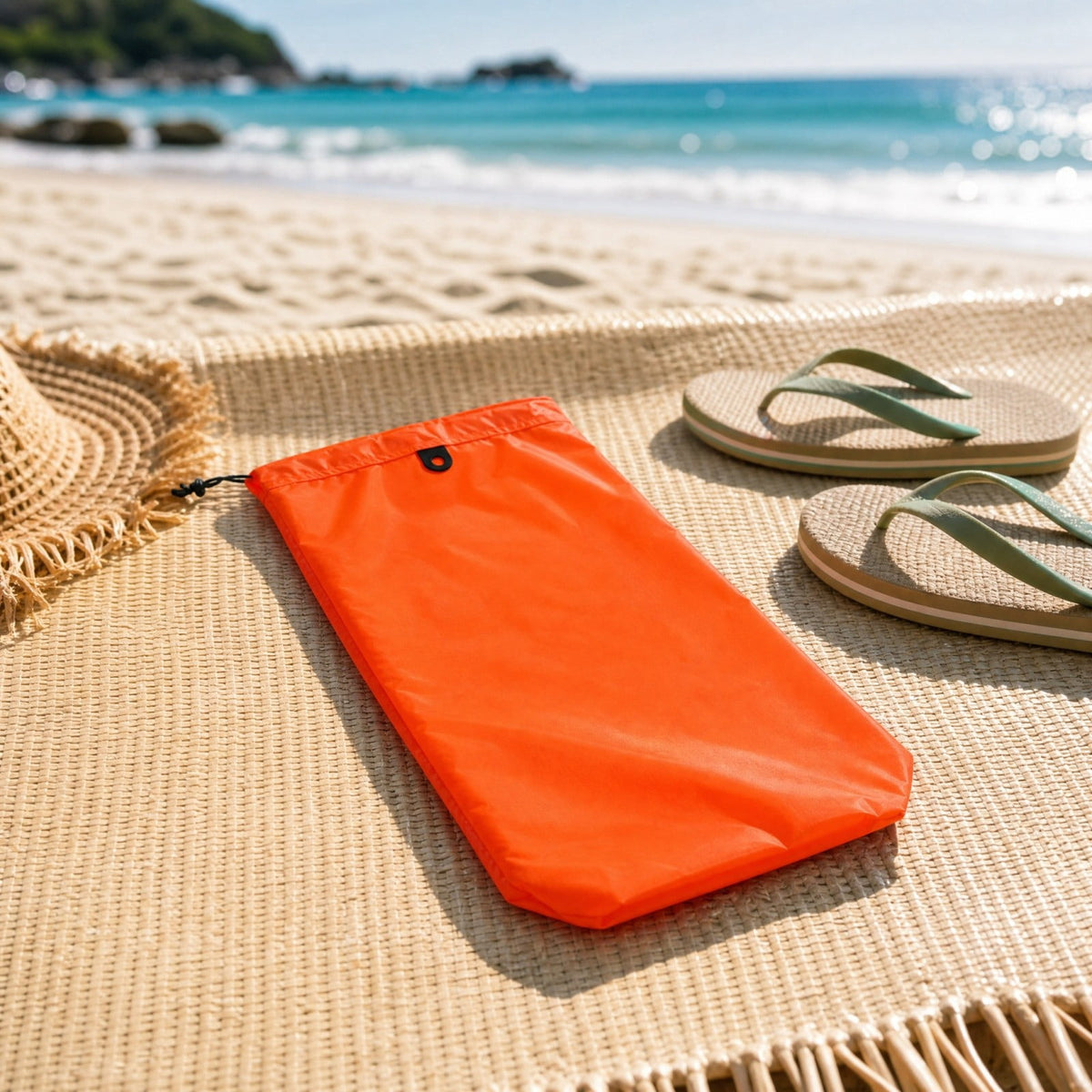 Drawstring Shoe Pouch in Orange Nylon, 13.78 x 5.51 in Packing Bag for Sandals and Flats - Image 2