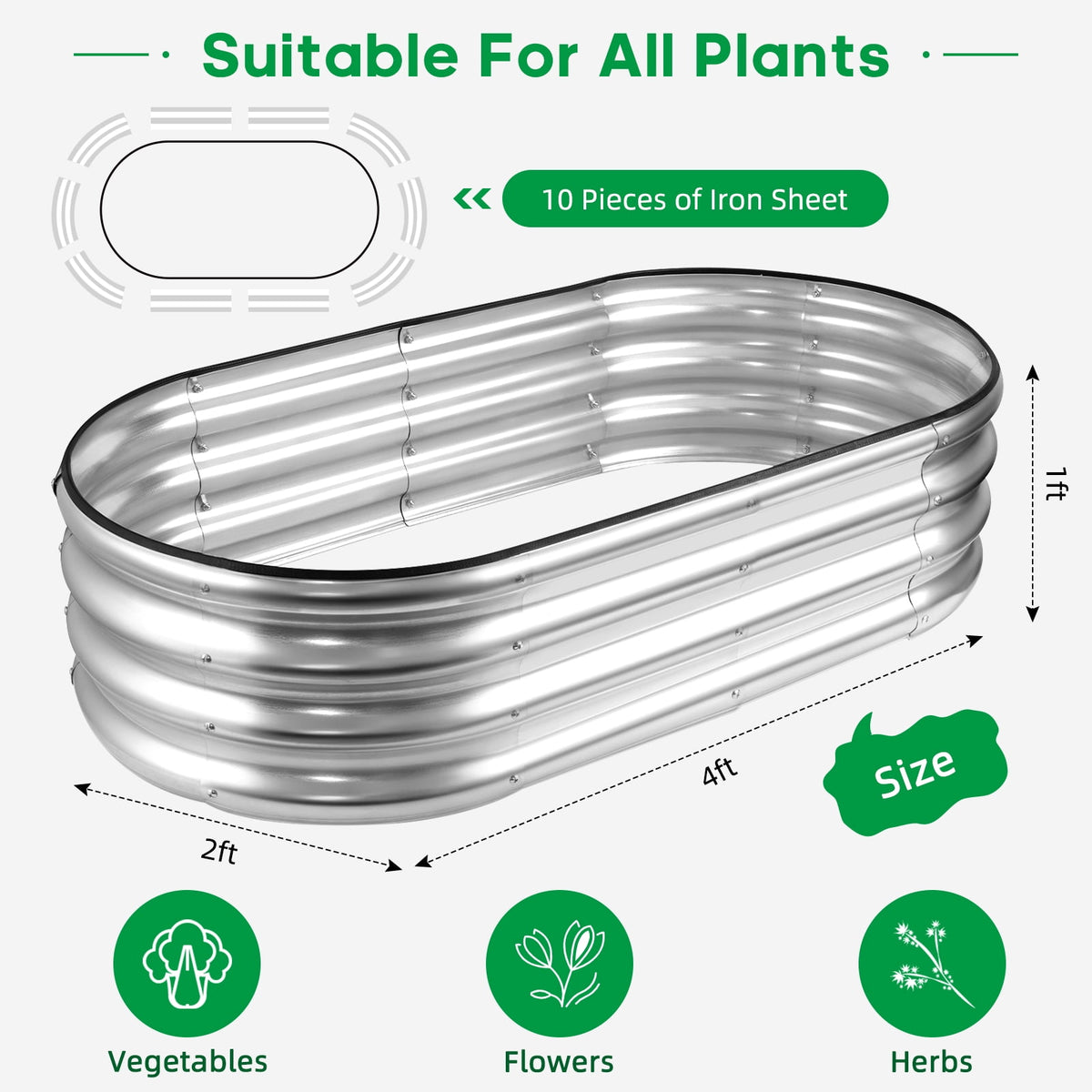 Galvanized Raised Garden Bed, 4 x 2 x 1 ft Planter Box with Assembly Kit - Image 2