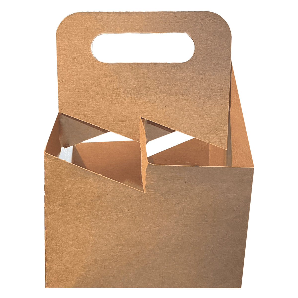 Corrugated Kraft Four-Cup Carrier with Cut-Out Handle for Takeaway Drinks