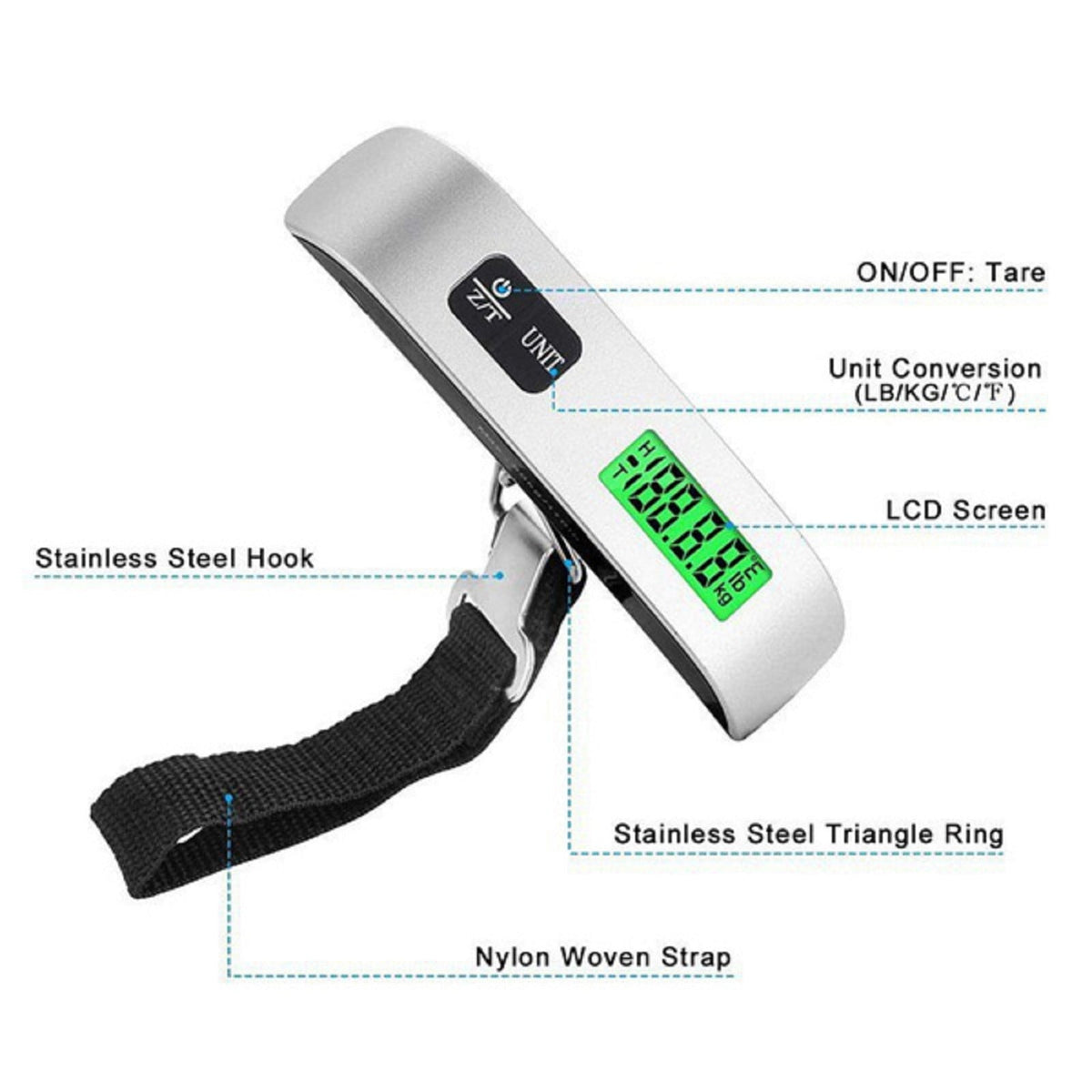 Digital Hanging Luggage Scale with Backlit Display and Tare, 110 lb Capacity - Image 6