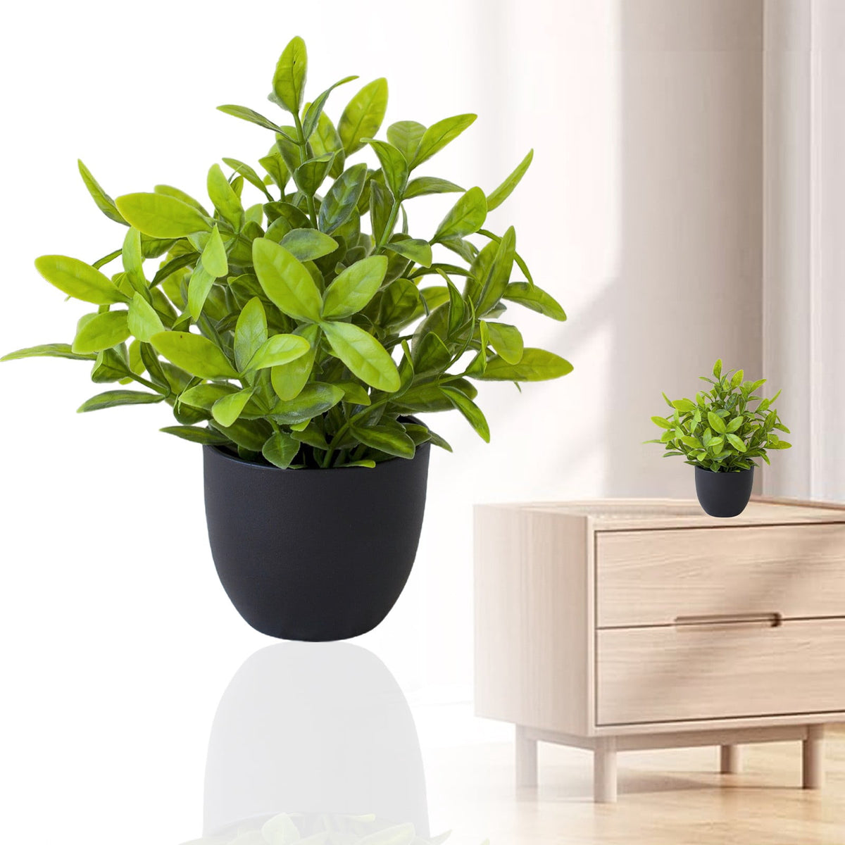 Faux Fern in a Small Black Pot, Artificial Tabletop Greenery for Shelf and Desk - Image 2