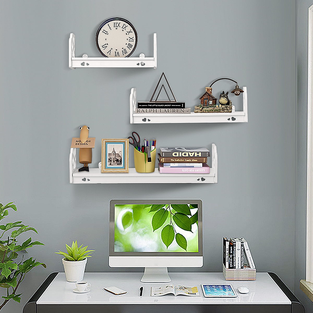 Carved Floating Wall Shelves in White, Set of Three Moisture-Resistant Panels - Image 5