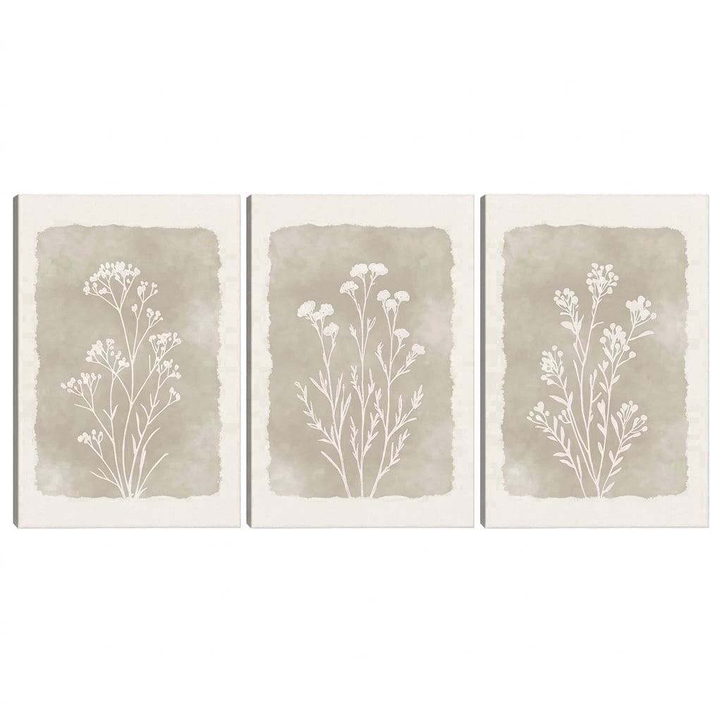 Botanical Canvas Wall Art, Set of Three 12 x 16 in Gallery-Wrapped Prints in Beige