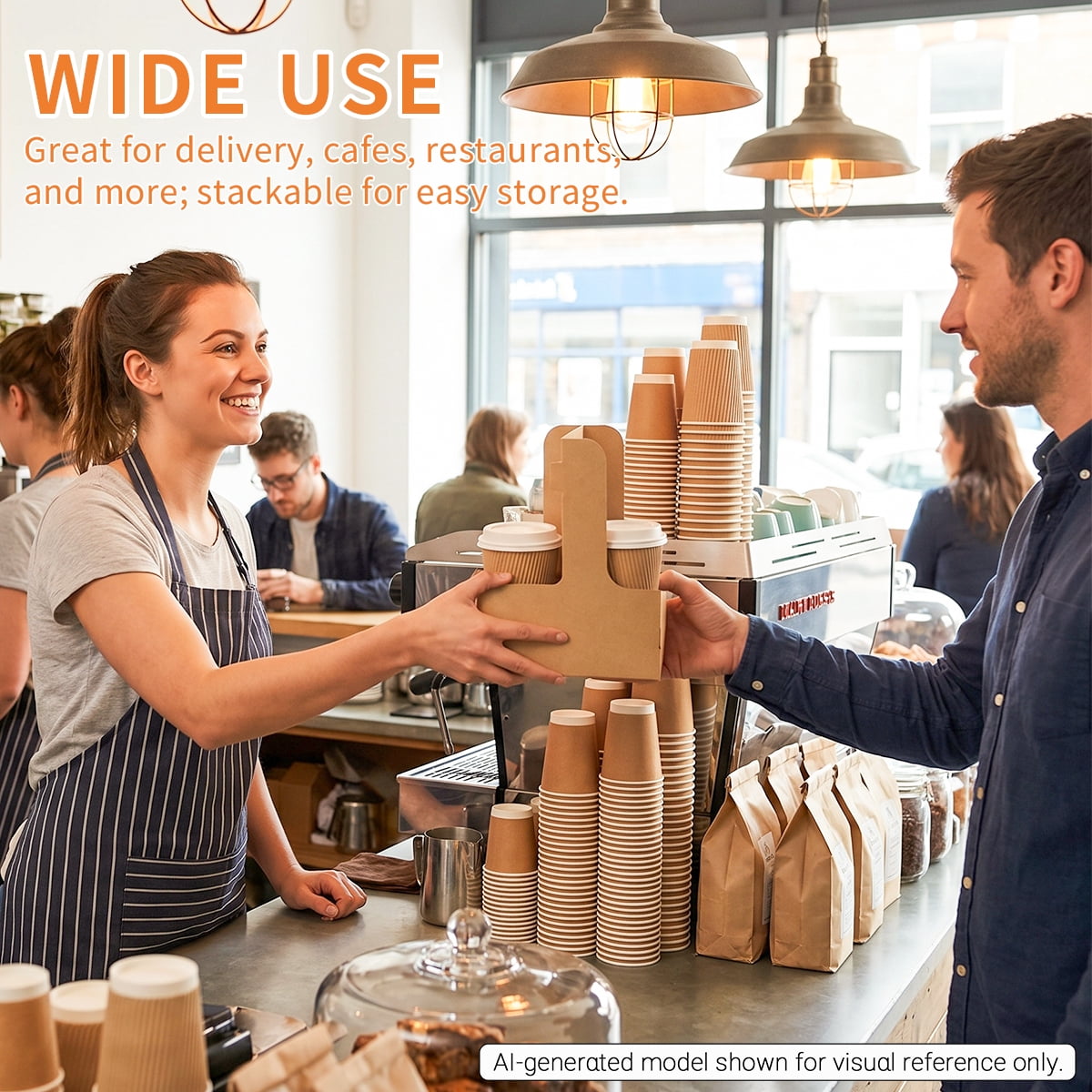 Kraft Paper Two-Cup Carriers with Handle, 20-Pack for Hot and Cold Drinks - Image 6