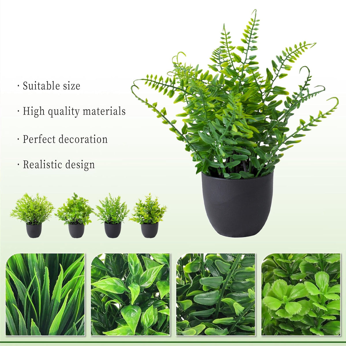 Faux Fern in a Small Black Pot, Artificial Tabletop Greenery for Shelf and Desk - Image 4