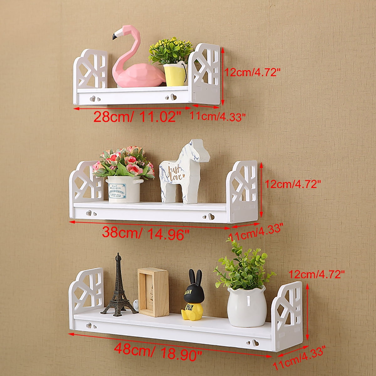 Carved Floating Wall Shelves in White, Set of Three Moisture-Resistant Panels - Image 6