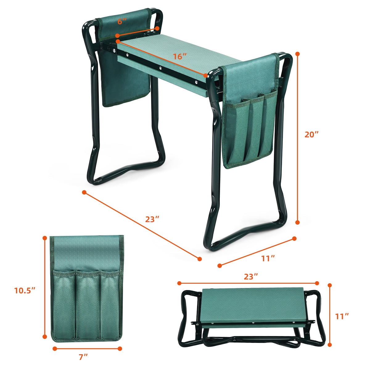 Folding Garden Kneeler and Seat with Two Tool Pouches, 330 lb Capacity - Image 2