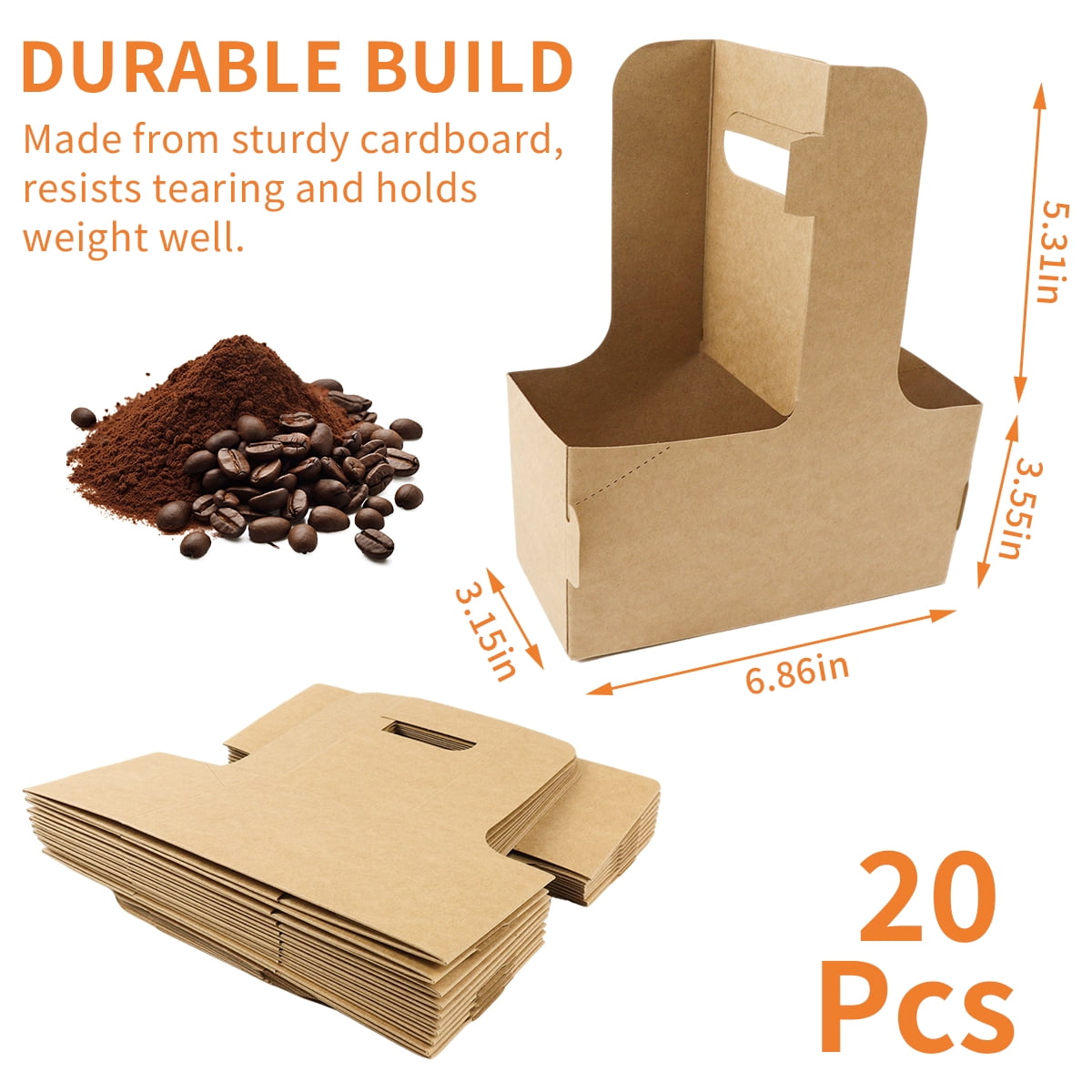 Kraft Paper Two-Cup Carriers with Handle, 20-Pack for Hot and Cold Drinks - Image 2