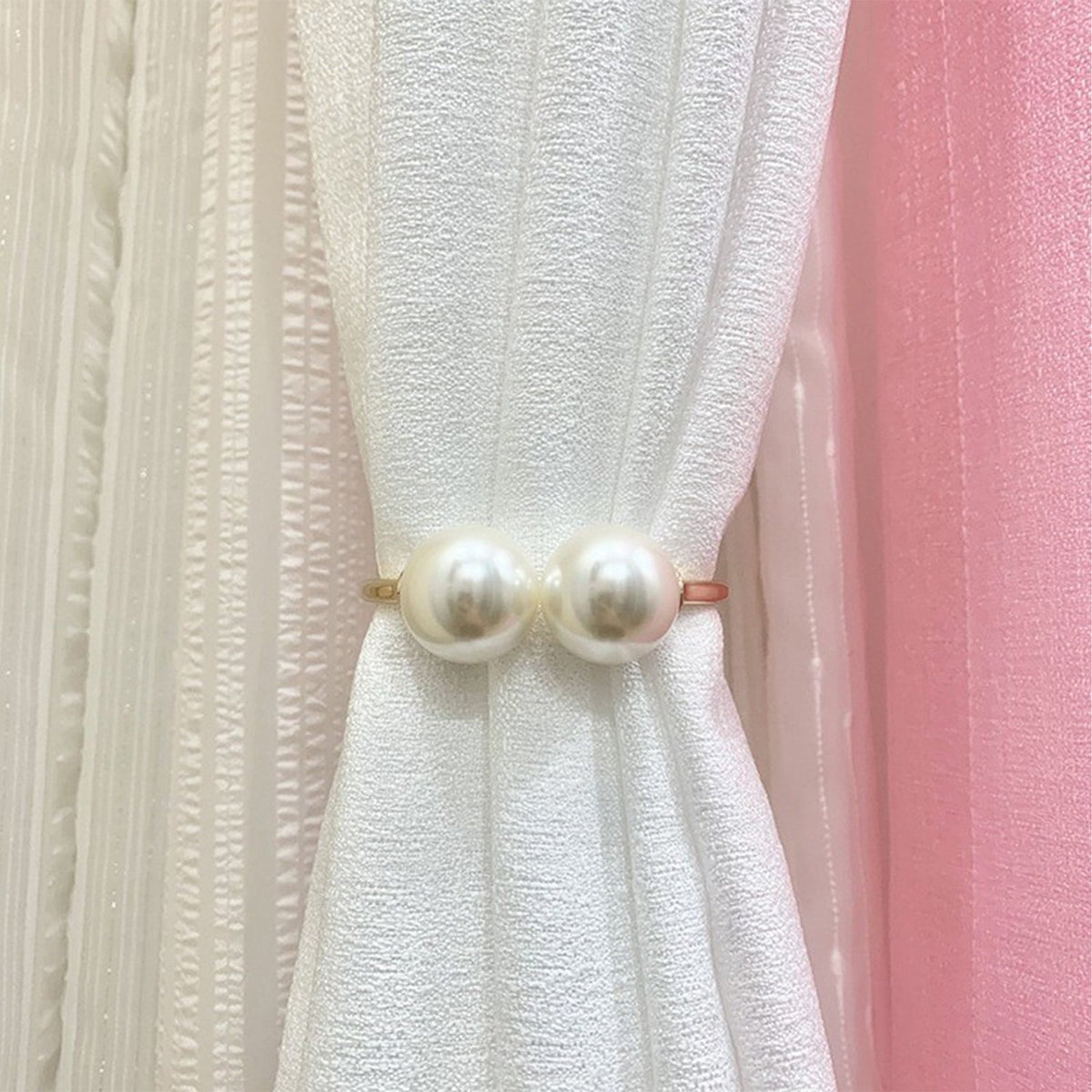 Magnetic Curtain Tieback with Pearl Clasp, 4.3 in Drill-Free Drapery Holder - Image 4