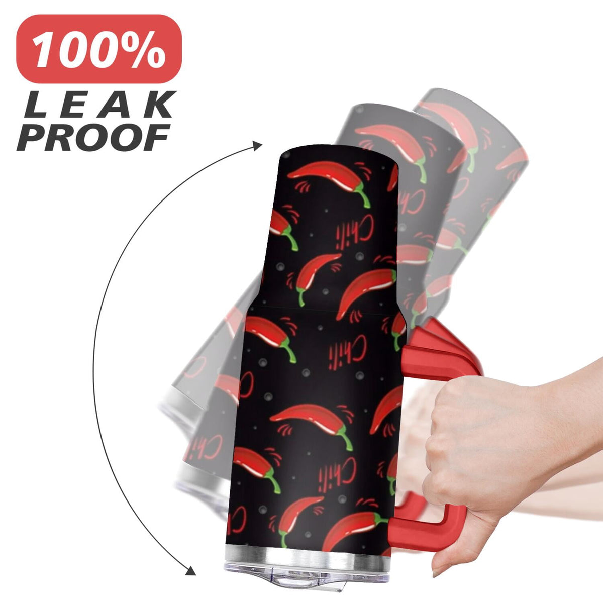 Vacuum Insulated 40 oz Tumbler with Flip Straw and Top Handle, Chili Print - Image 6