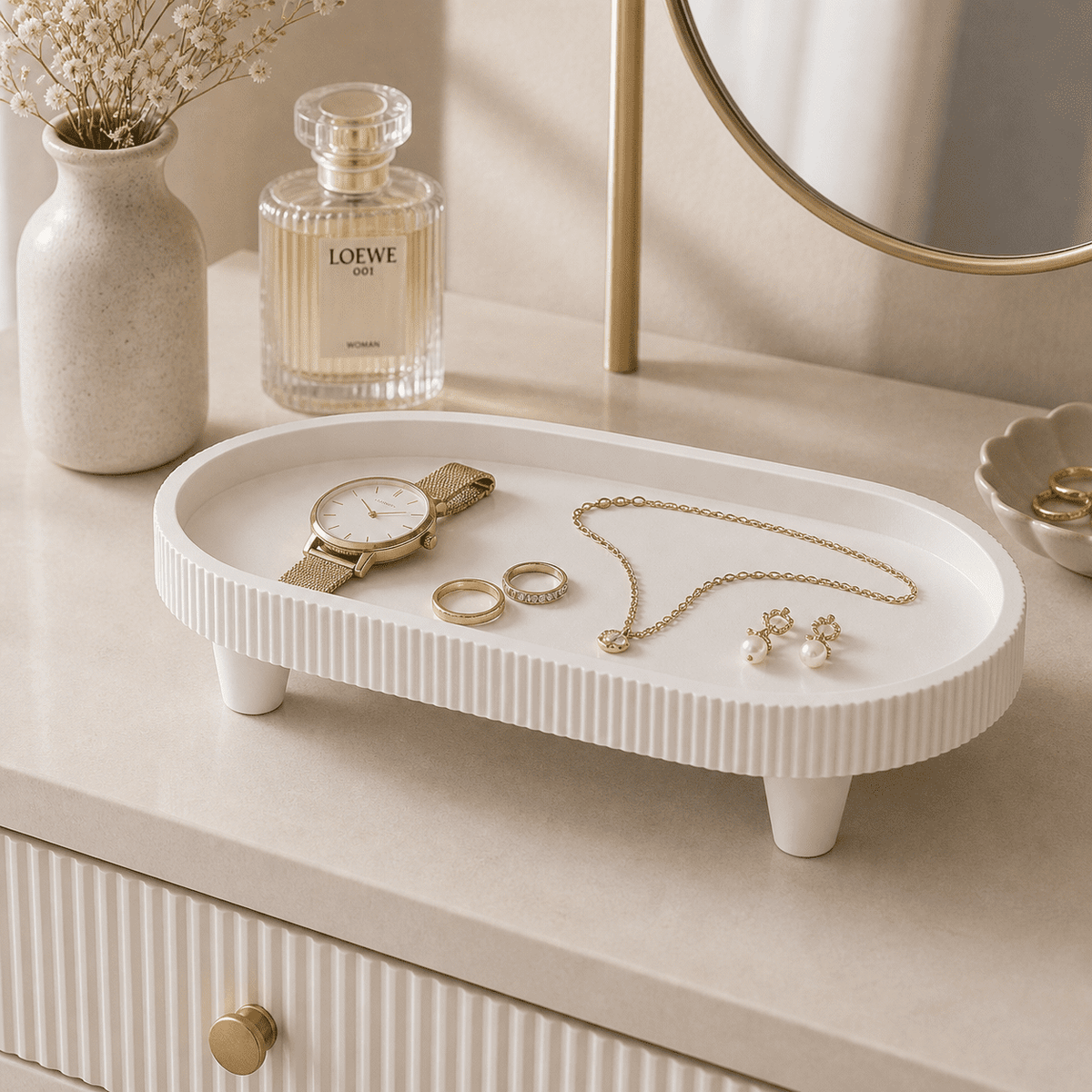 Oval Vanity Tray with Raised Legs, 10 x 6.5 in Matte Catchall in White - Image 6