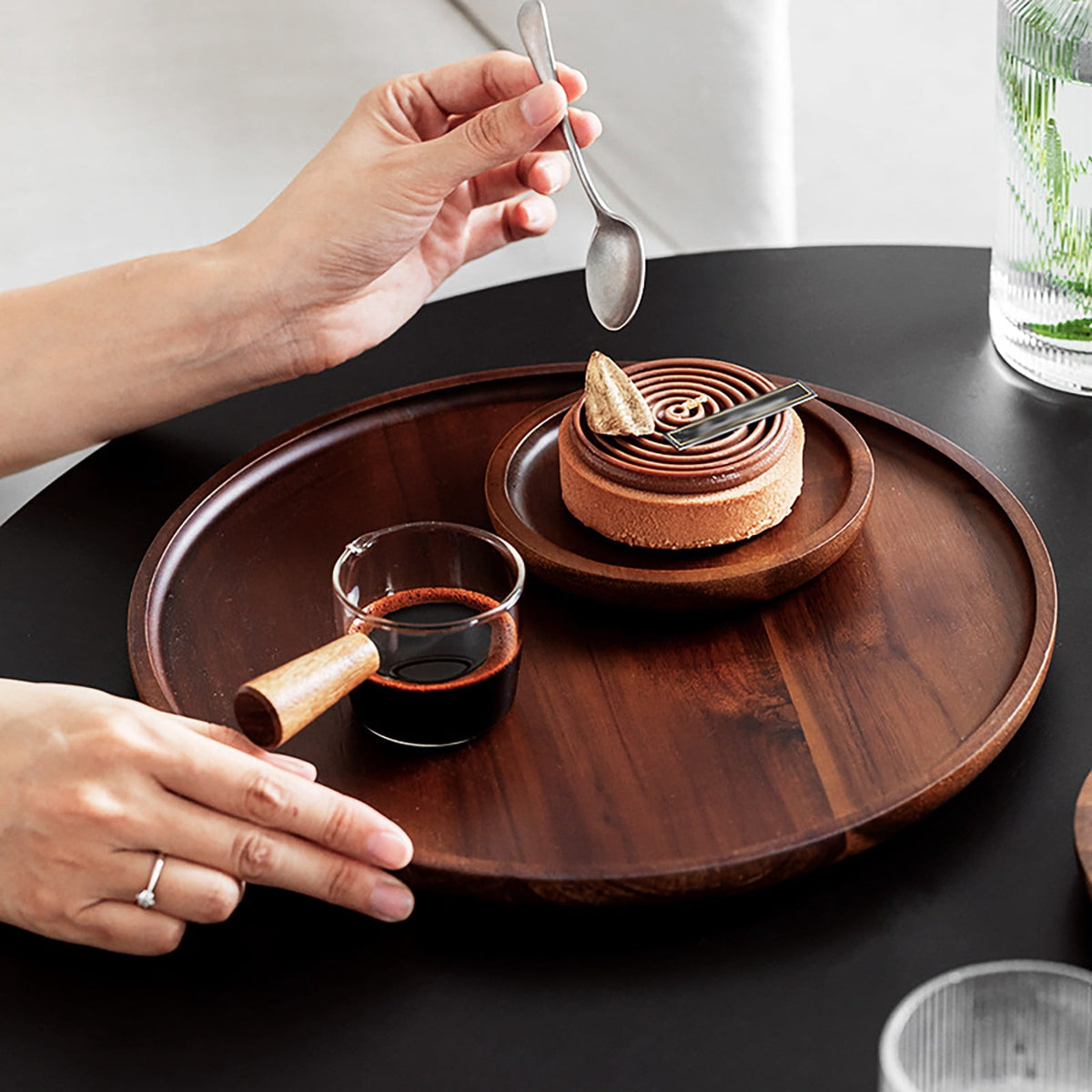 Round Walnut Serving Tray, 5.1 in Wooden Dish for Counter and Coffee Table - Image 5