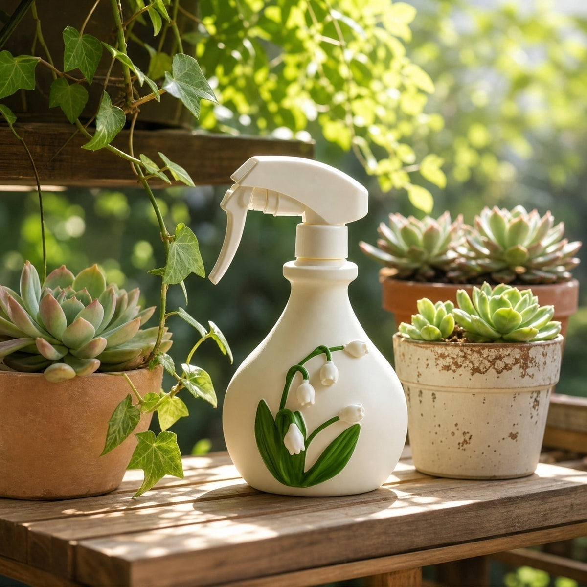 Fine Mist Plant Mister with Embossed Floral Relief, White Resin Spray Bottle - Image 5