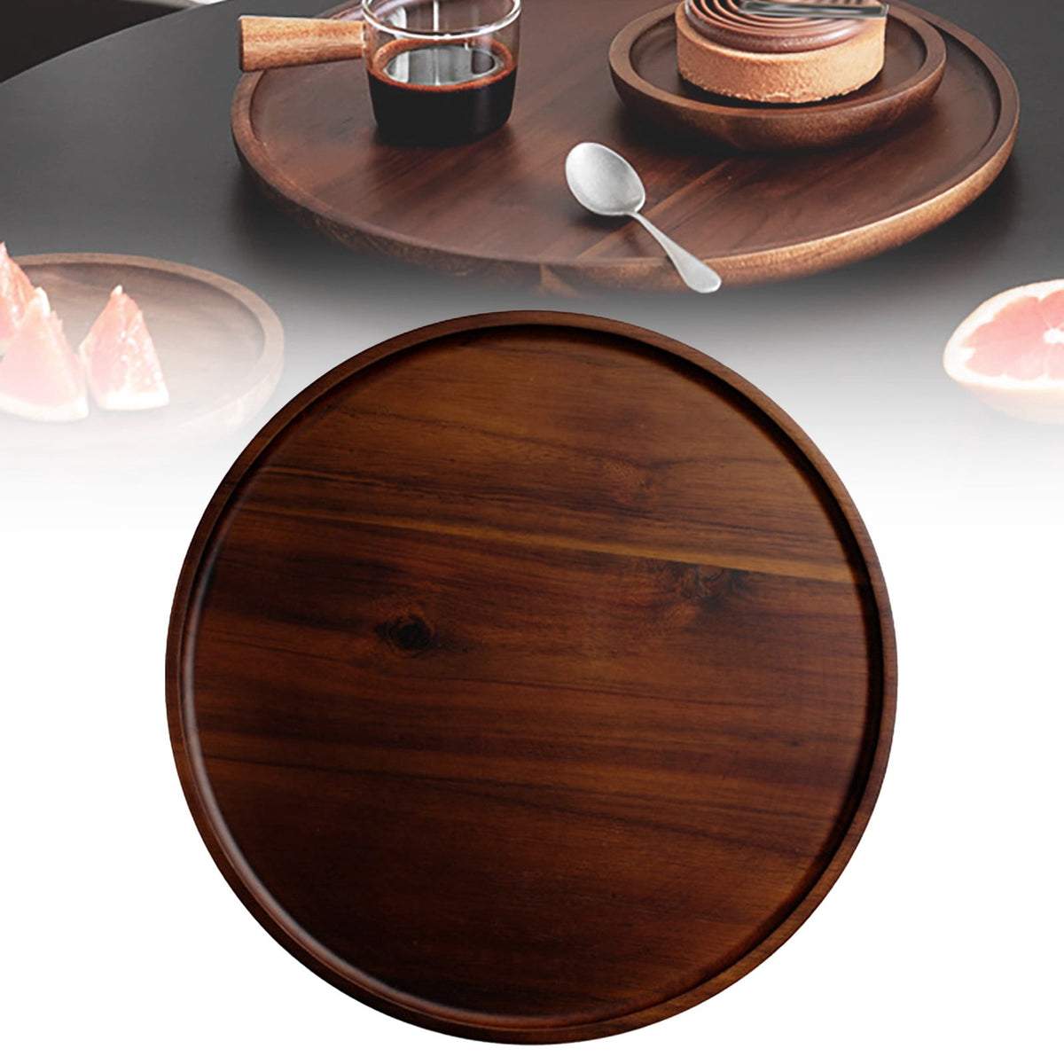 Round Walnut Serving Tray, 5.1 in Wooden Dish for Counter and Coffee Table - Image 4