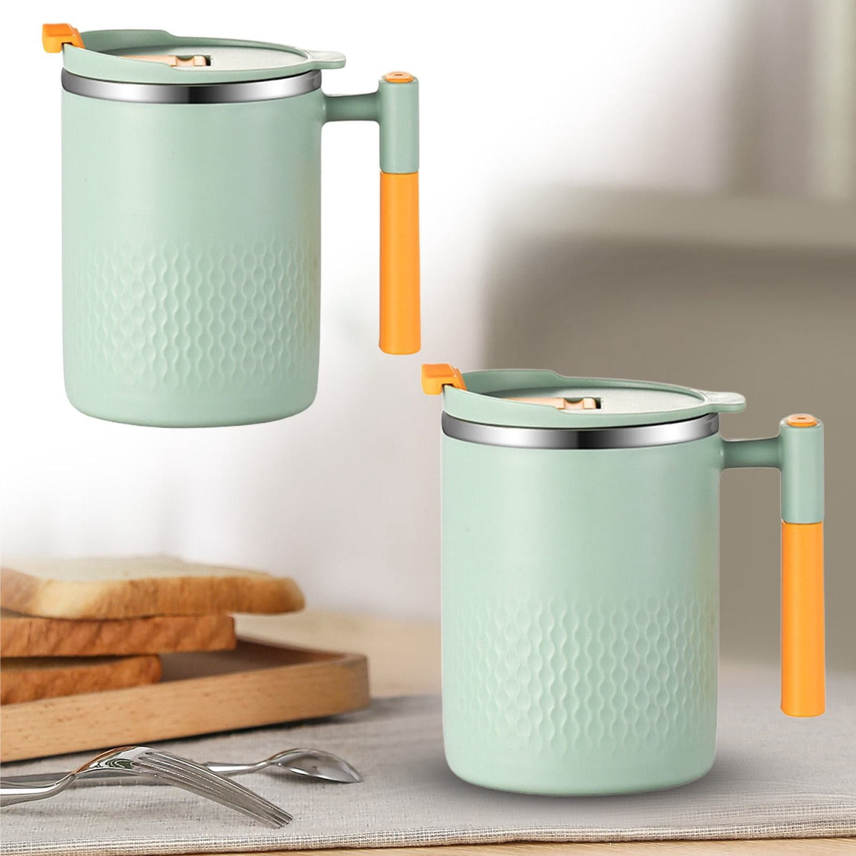 Insulated Stainless Travel Mug with Handle and Sliding Lid, 16 oz in Light Green - Image 2