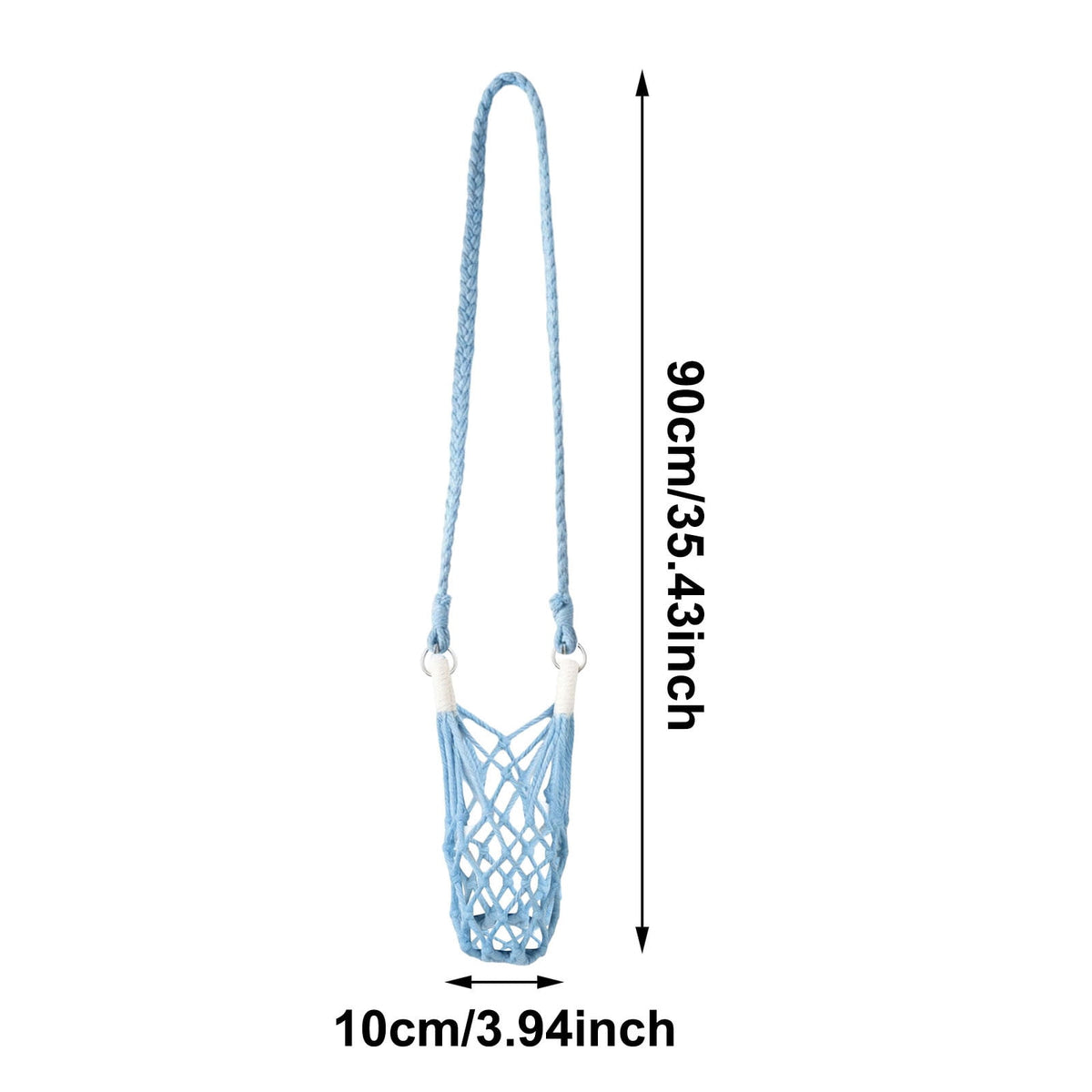Macrame Bottle Sling in Blue with Adjustable Crossbody Strap, 90 x 10 cm - Image 3