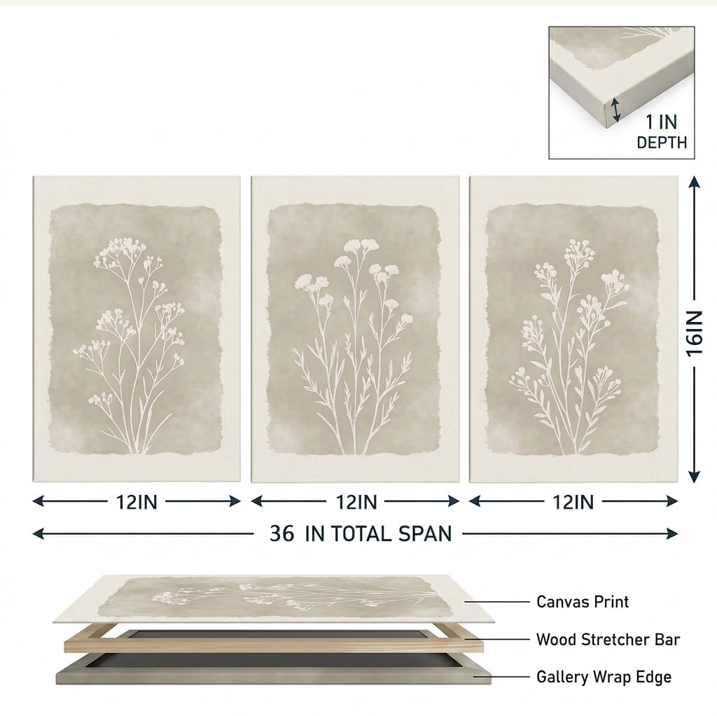 Botanical Canvas Wall Art, Set of Three 12 x 16 in Gallery-Wrapped Prints in Beige - Image 2