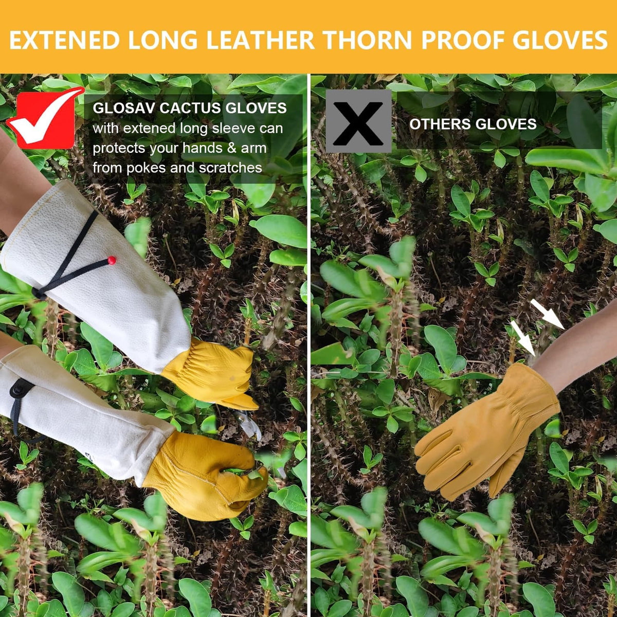 Long-Cuff Leather Gardening Gloves, Thorn-Resistant Cowhide Pair for Rose Pruning - Image 3