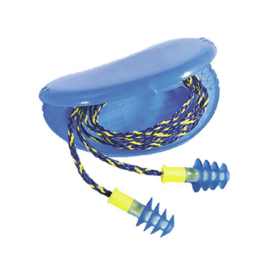 Corded Foam Earplugs Rated 27 dB, 100 Pairs in Blue and White, Regular Size - Image 2