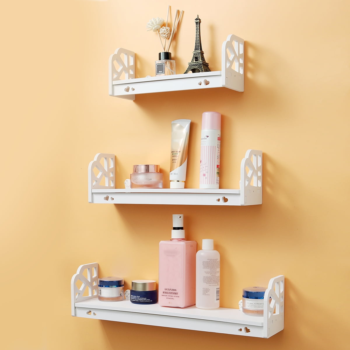 Carved Floating Wall Shelves in White, Set of Three Moisture-Resistant Panels - Image 3