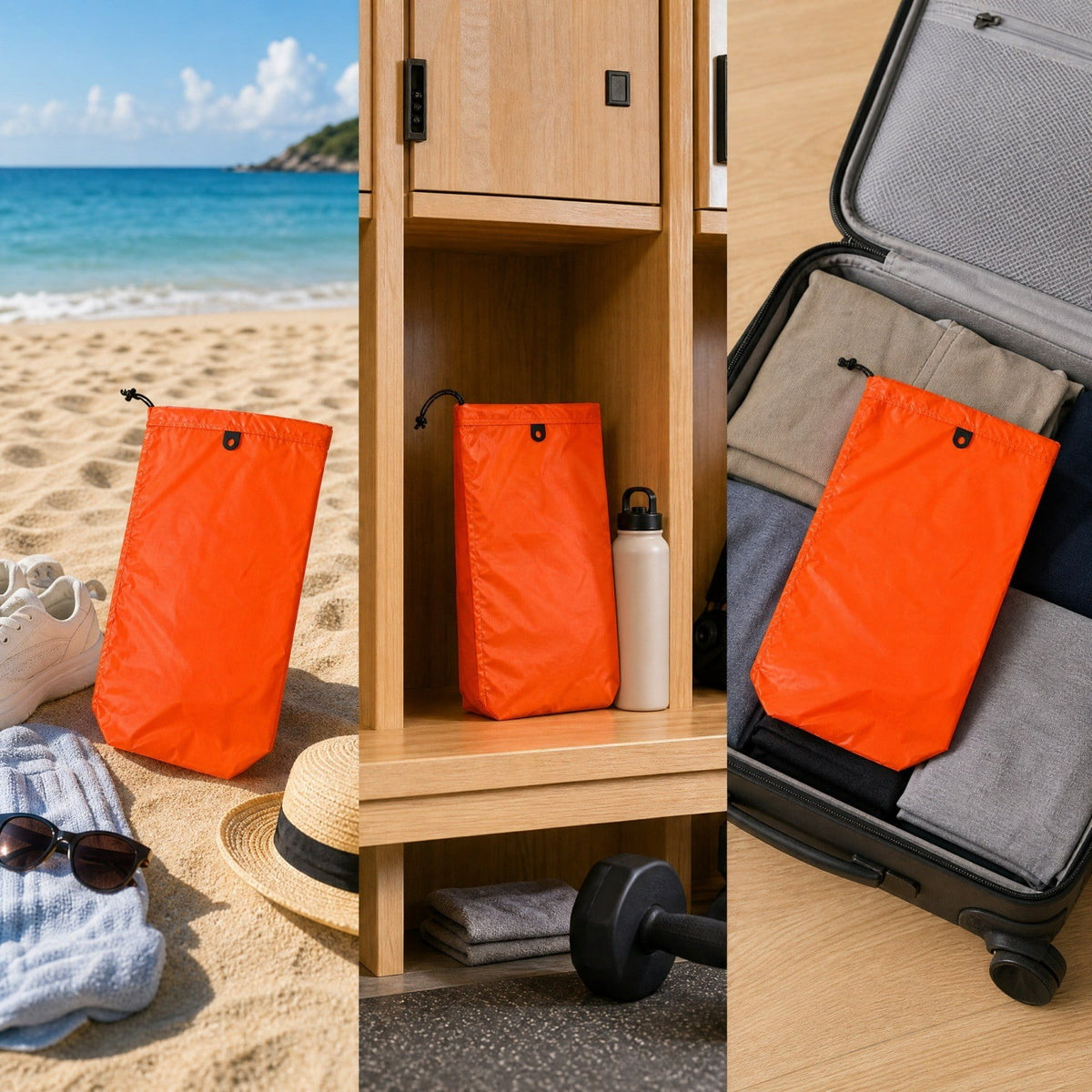 Drawstring Shoe Pouch in Orange Nylon, 13.78 x 5.51 in Packing Bag for Sandals and Flats - Image 4