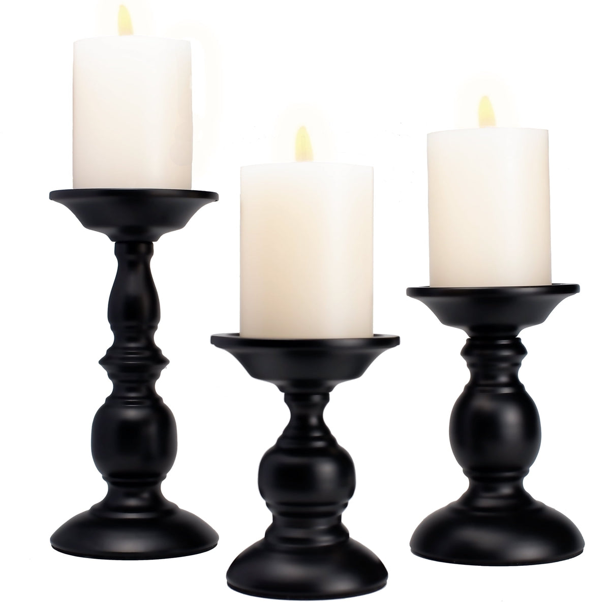 Matte Black Pillar Candle Holders, Set of Three Vintage Table Stands - Image 2
